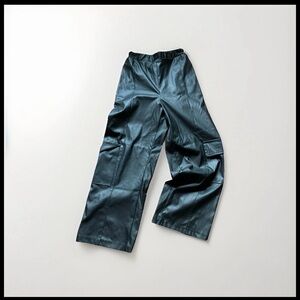 Black Faux Leather Medium pull on cargo pants